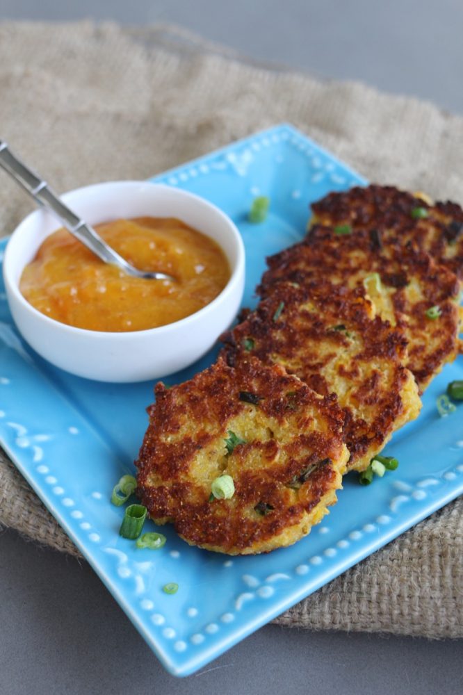 Fresh Corn Cakes with Peach Sauce | A Bountiful Kitchen