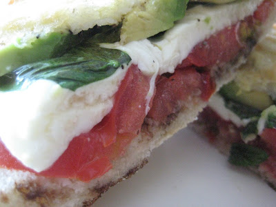 Pressed Mozzarella, Tomato and Fresh Basil Sandwich