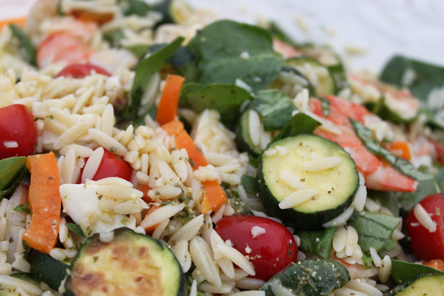 Orzo, Shrimp and Summer Vegetable Salad with Pesto Vinaigrette