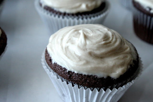 Sour Cream Chocolate Cupcakes with Peanut Butter Frosting
