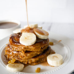 Pouring Cinnamon Syrup on Gingerbread Pancakes