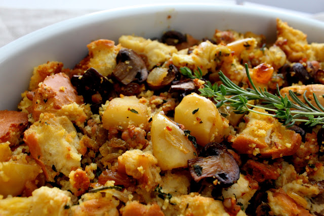 Artisan Cornbread Stuffing with Apples and Italian Sausage