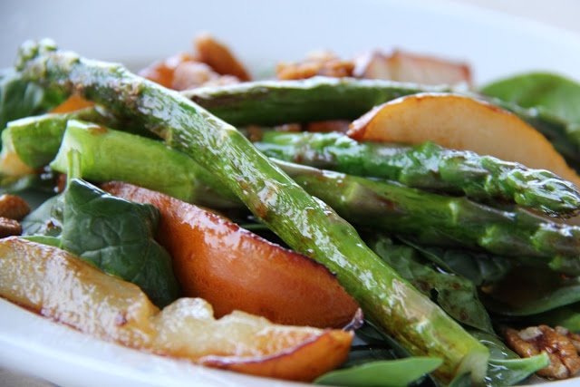 Warm Caramelized Pear and Asparagus Salad