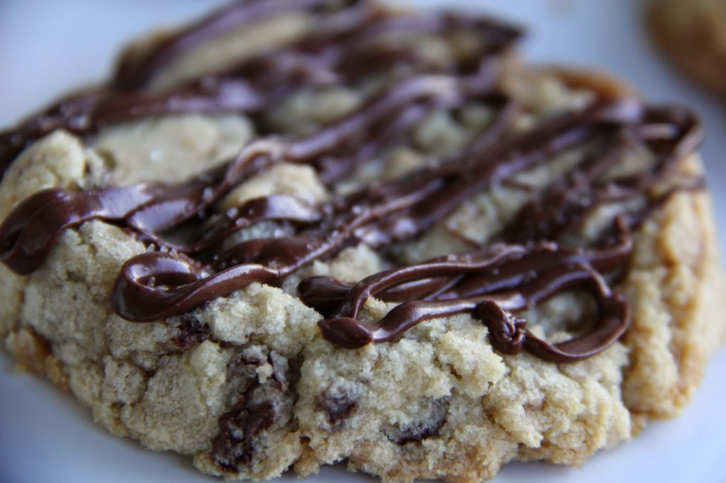 Toffee and Chocolate Chip Cookies with Salted Chocolate Drizzle