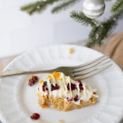 Cranberry Bliss Bites on white plate with fork