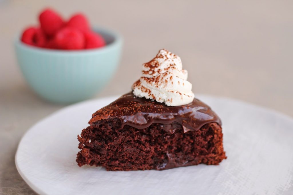 Chocolate Ganache Cake with Raspberries and Almond Cream