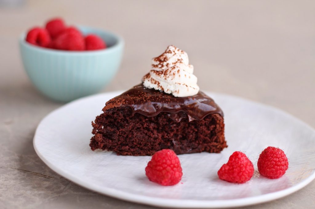 Chocolate Ganache Cake with Raspberries and Almond Cream