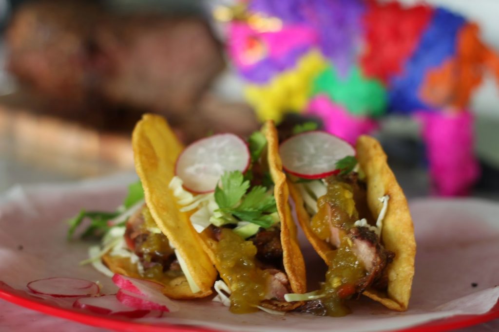 Honey Lime Pork Tacos with Sweet Green Chili Sauce