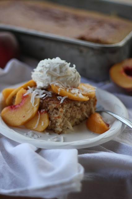 Gluten Free Upside Down Peach Coconut Almond Cake - SugarFaceBakes