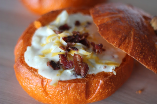 Loaded Baked Potato Soup In Bread Bowls A Bountiful Kitchen