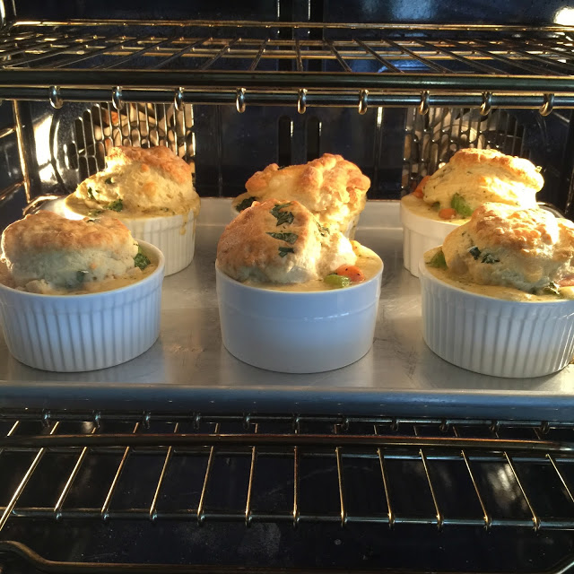 Mini Chicken Pot Pies with Herb and Cheese Biscuit Toppers