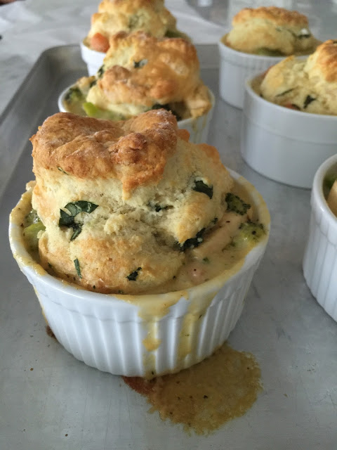 Mini Chicken Pot Pies with Herb and Cheese Biscuit Toppers