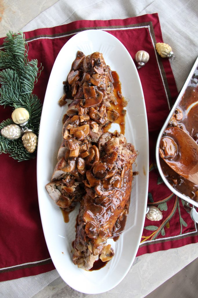 Stuffed Pork Tenderloin with Balsamic Mushroom Gravy