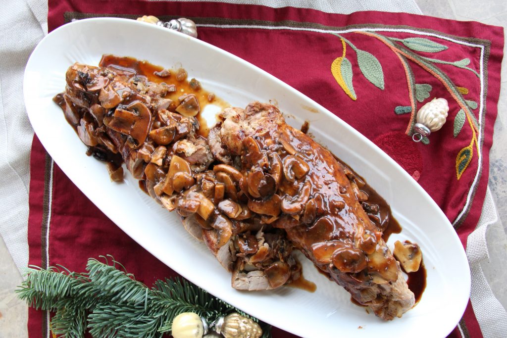 Stuffed Pork Tenderloin with Balsamic Mushroom Gravy