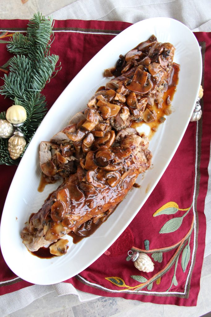 Stuffed Pork Tenderloin with Balsamic Mushroom Gravy