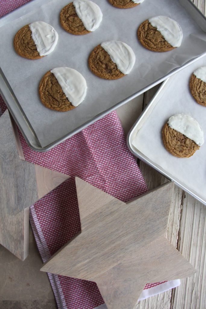 White Chocolate Dipped Chewy Ginger Cookies