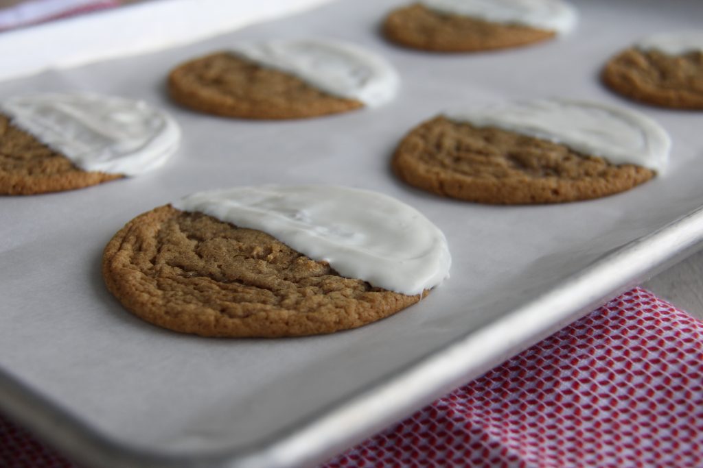 White Chocolate Dipped Chewy Ginger Cookies