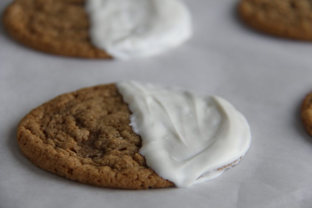White Chocolate Dipped Chewy Ginger Cookies