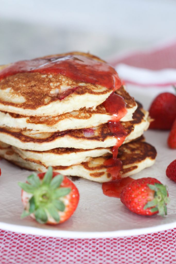 Strawberry Buttermilk Pancakes with Fresh Strawberry Syrup