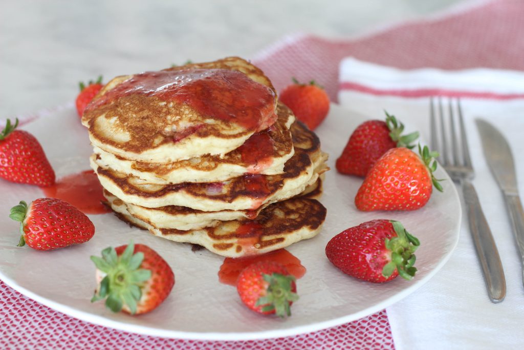 Strawberry Buttermilk Pancakes with Fresh Strawberry Syrup