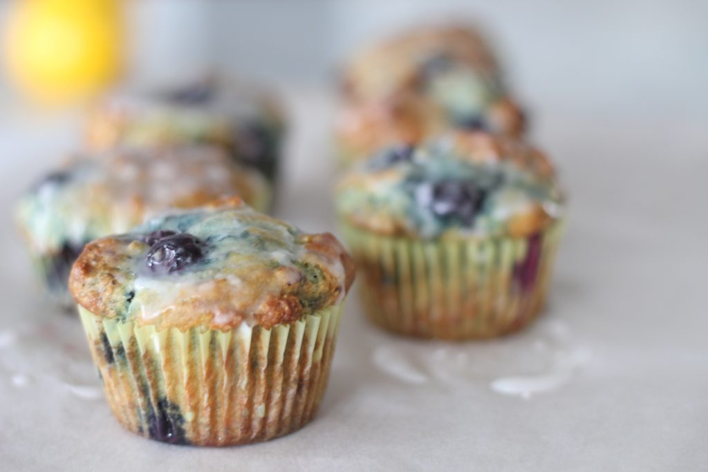 Blueberry and Lemon Zest Muffins with Fresh Lemon Glaze