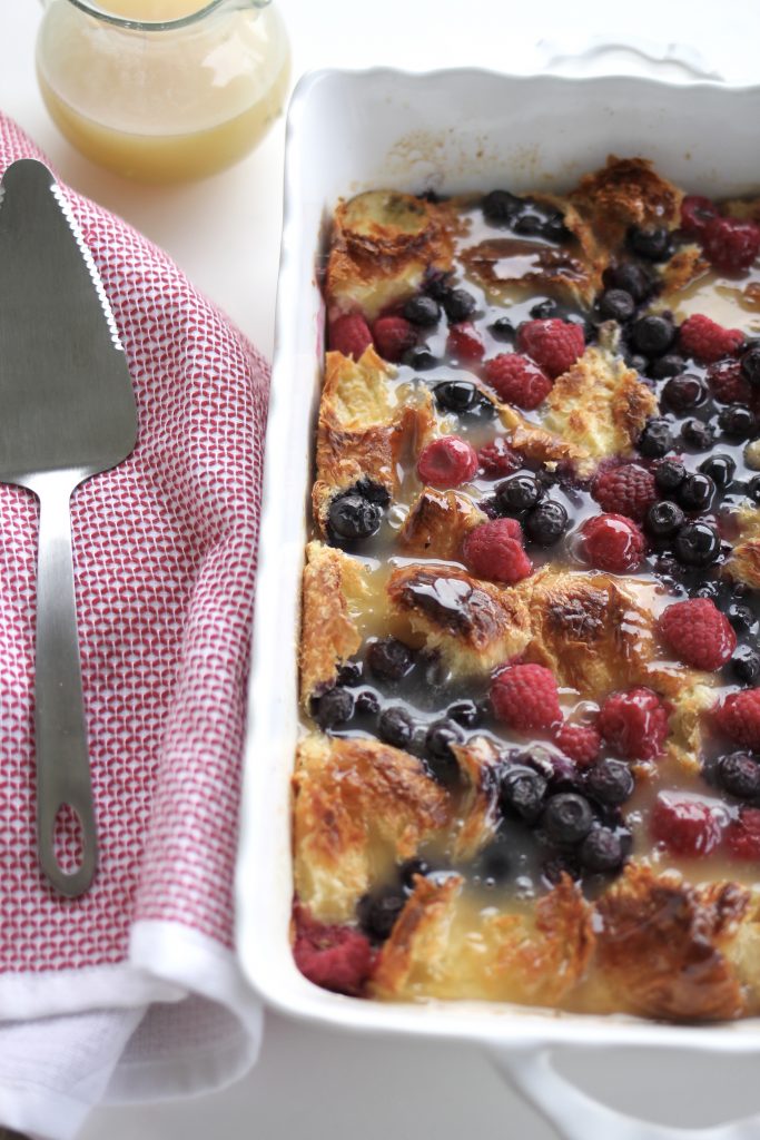 Overnight Breakfast Berry Bake with Caramel Syrup