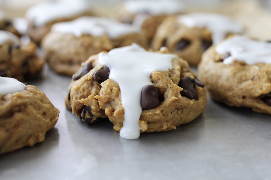 Pumpkin Chocolate Chip Cookies with Fresh Lemon Icing