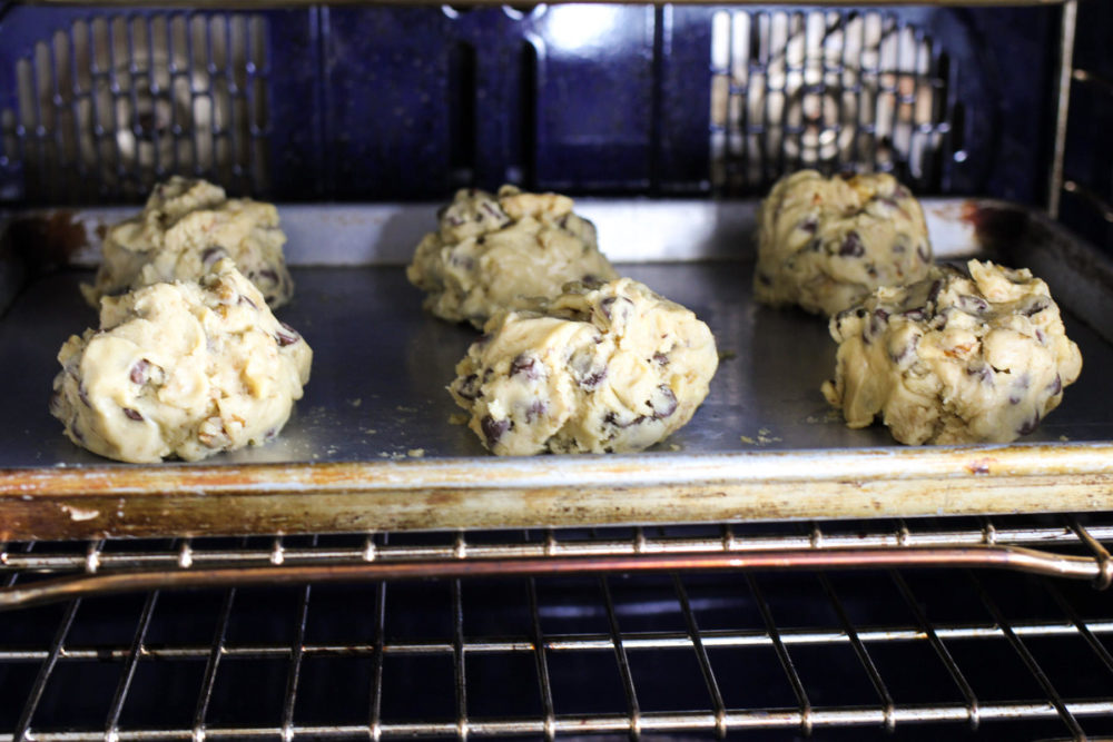 Levain Chocolate Chip Cookie Dough in oven