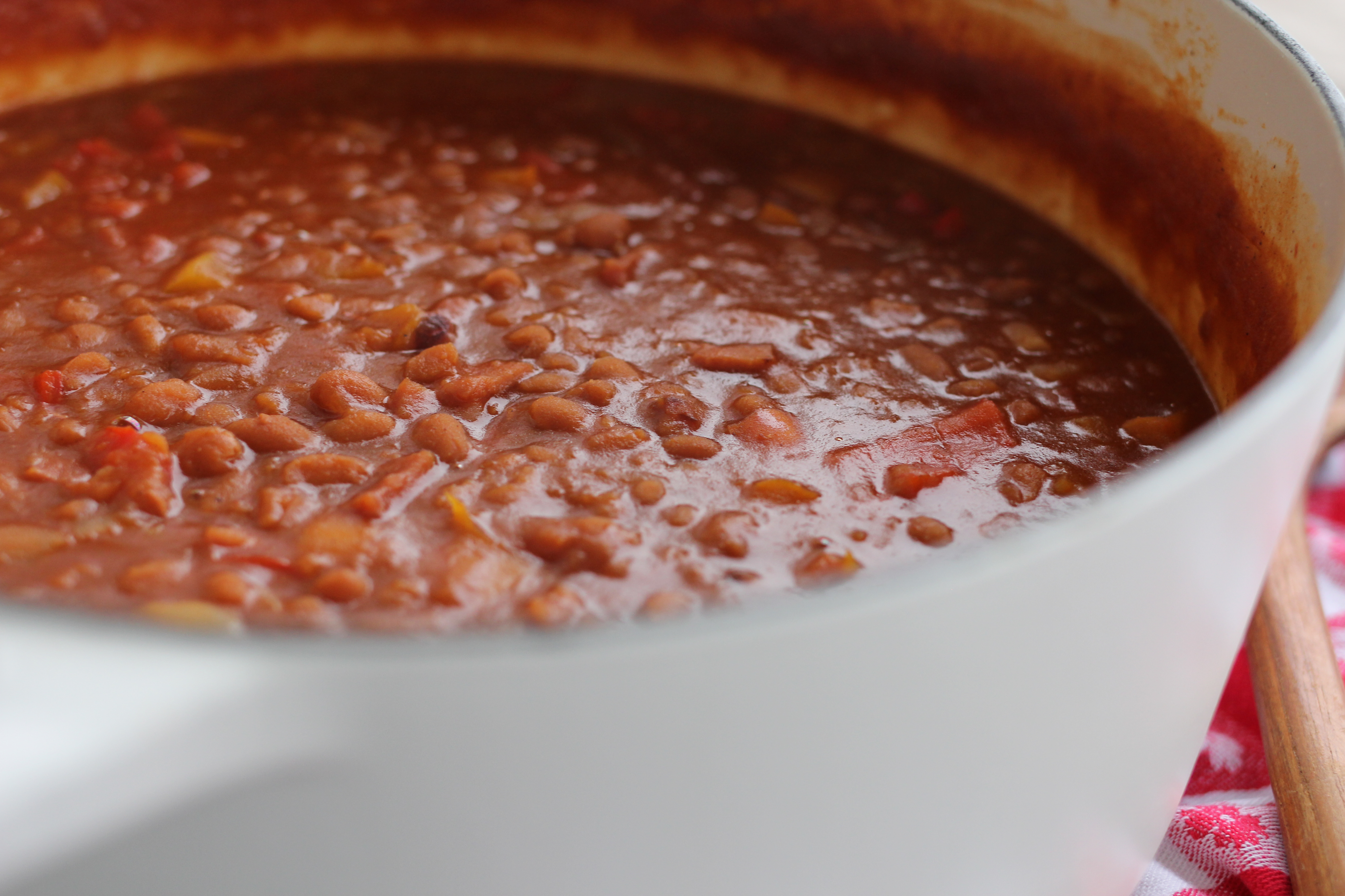 Homemade Baked Beans with Ham and Peppers