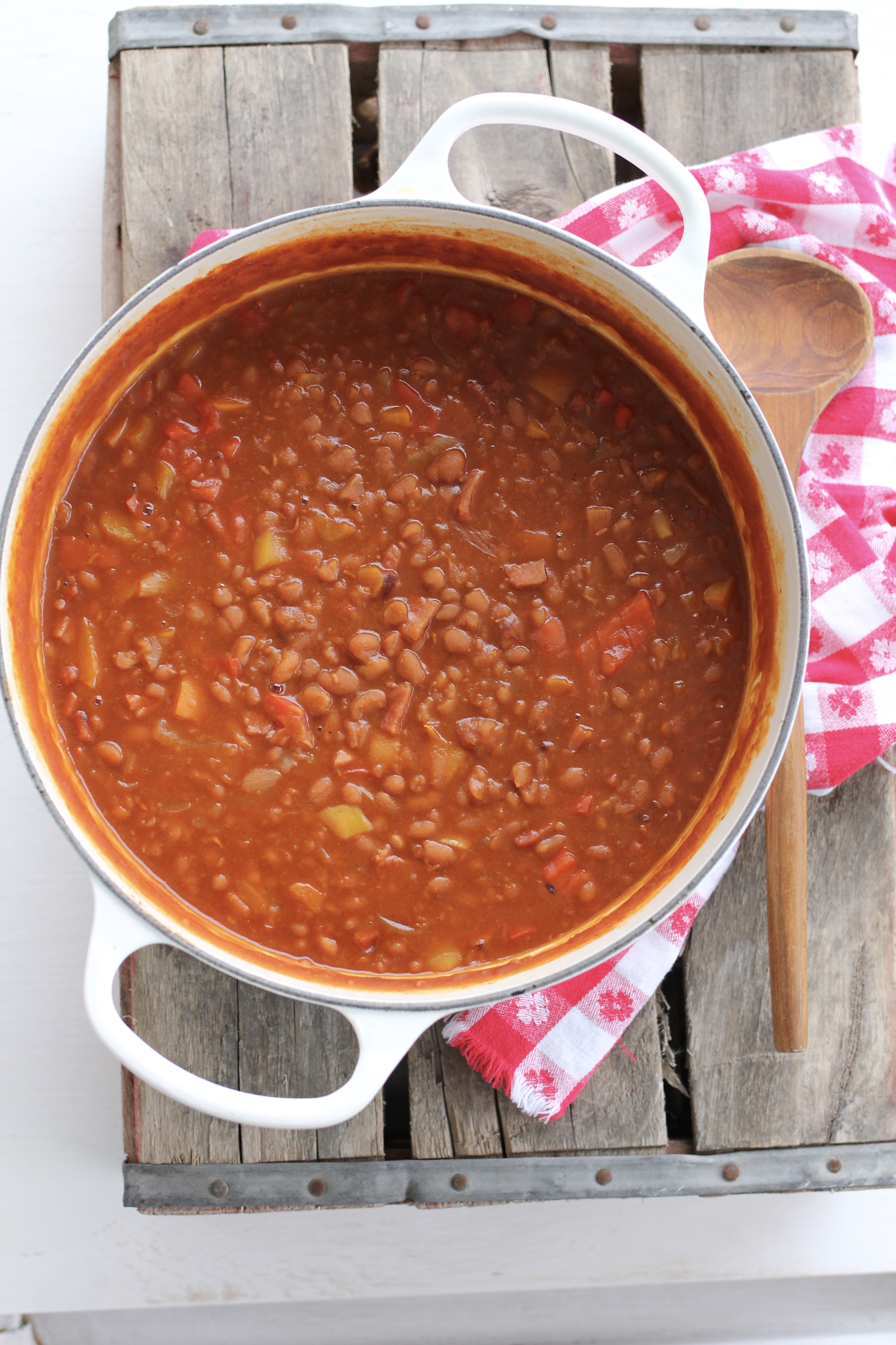 Homemade Baked Beans with Ham and Peppers