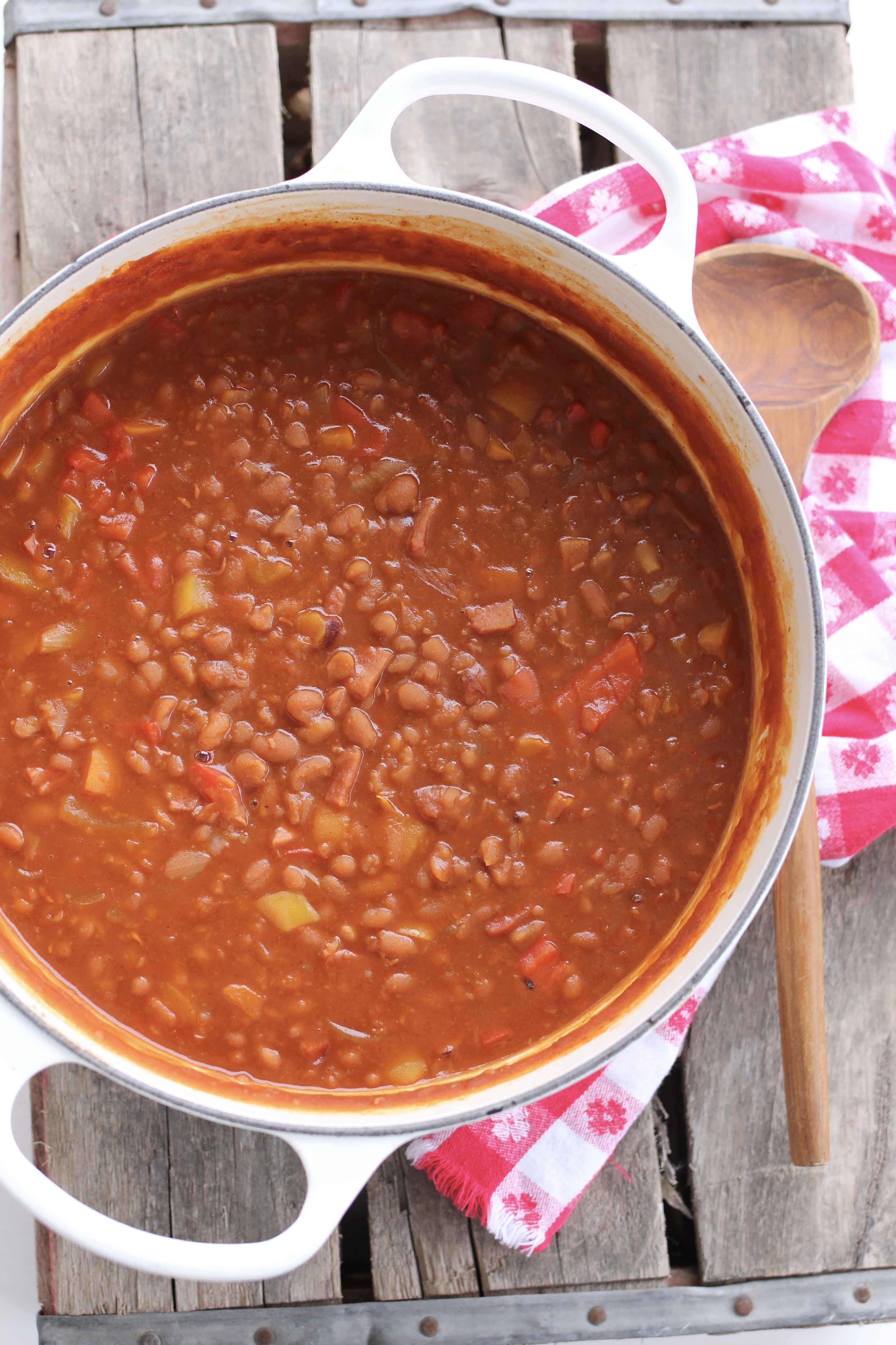 Homemade Baked Beans with Ham and Peppers