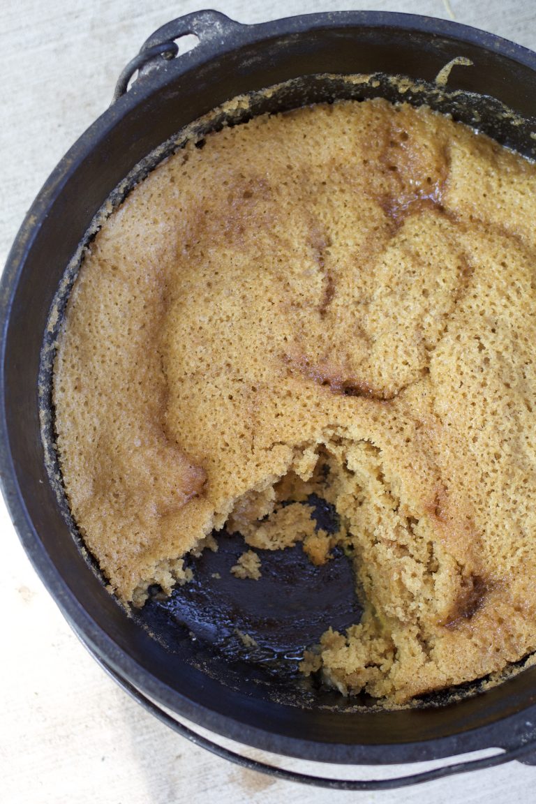 Dutch Oven Upside Down Peach Cake A Bountiful Kitchen