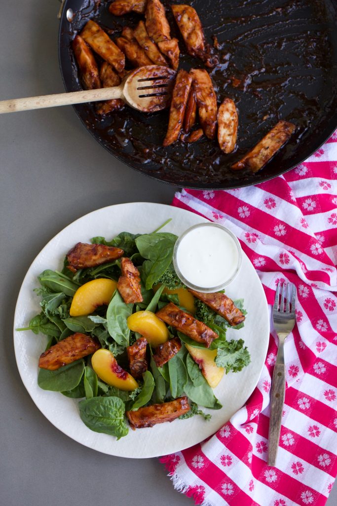 Grilled Chicken and Peach Salad with Caramelized Barbecue Sauce