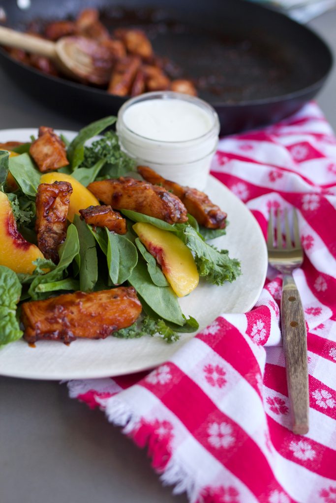 Grilled Chicken and Peach Salad with Caramelized Barbecue Sauce