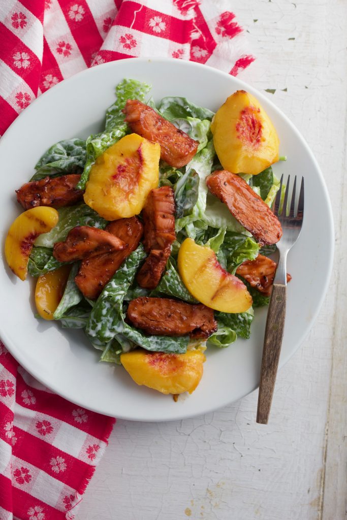 Grilled Chicken and Peach Salad with Caramelized Barbecue Sauce