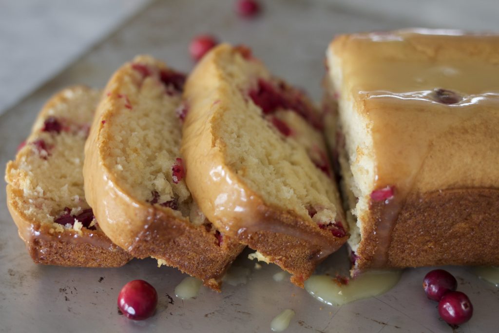 Cranberry Cake with Caramel Sauce