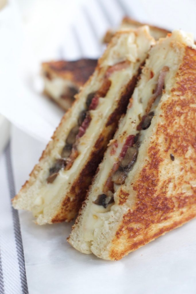 Spicy Asiago, Bacon and Sautéed Mushroom Grilled Cheese with Homemade Tomato Jam 