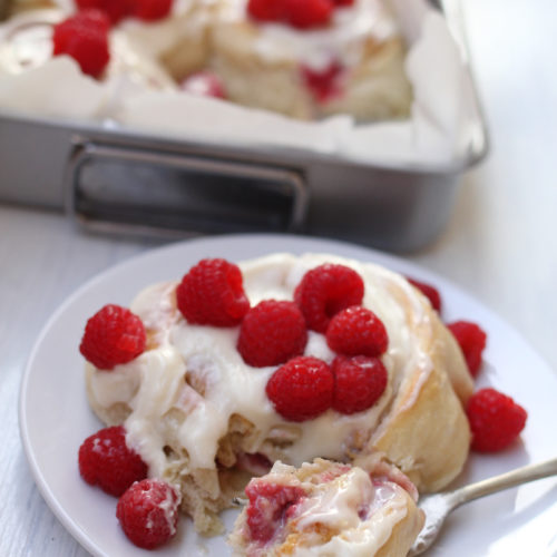 Raspberry Cream Cheese Cinnamon Rolls | A Bountiful Kitchen