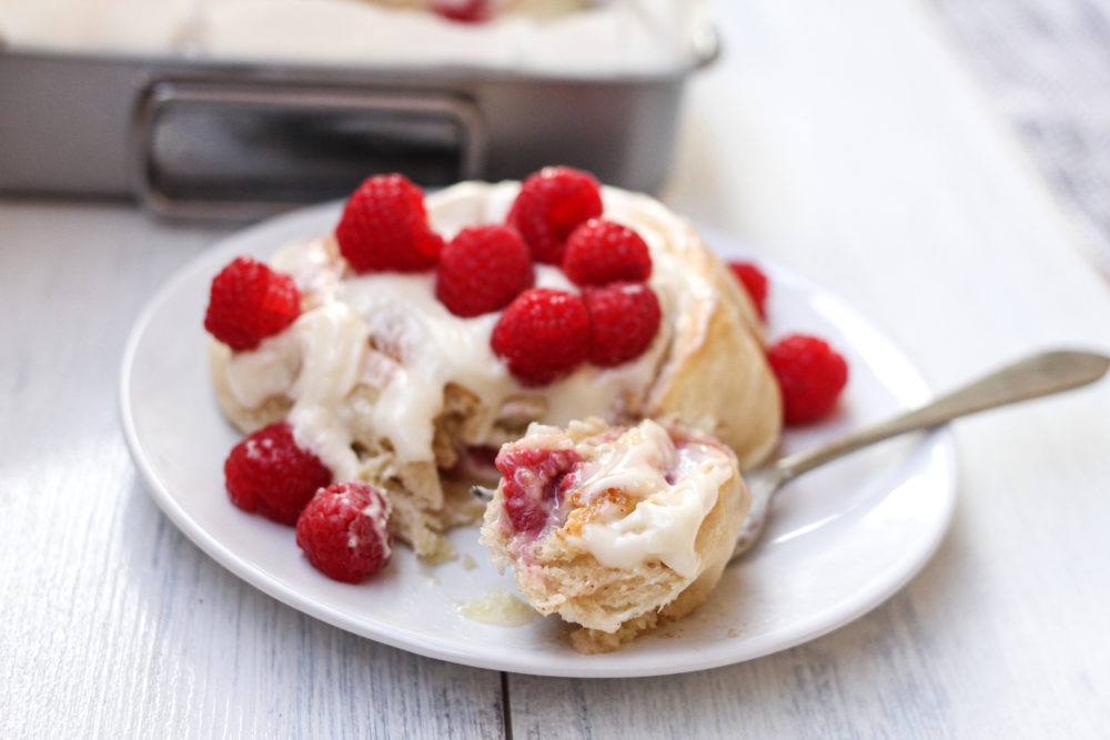 Gooey raspberry cinnamon rolls