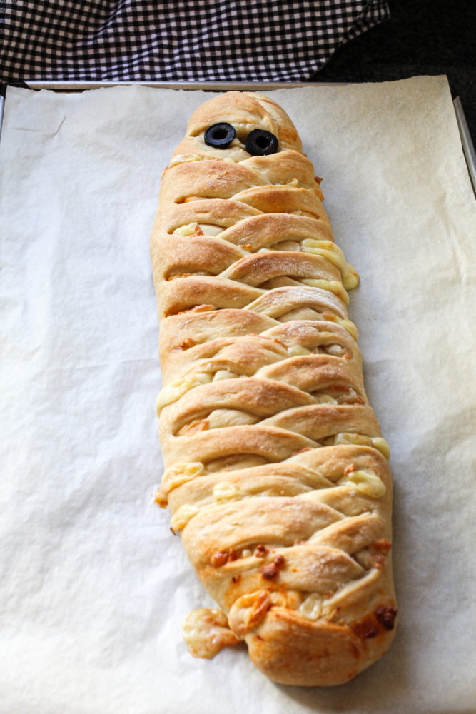 Baked Mummy Stromboli for Halloween