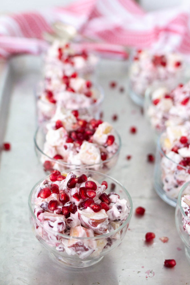 Pomegranate Salad with Bananas, Apples and Sweet Whipped Cream