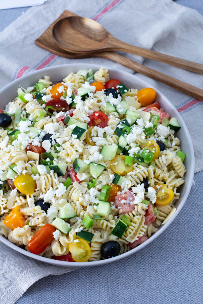 Easy Greek Pasta Salad with Homemade Dressing | A Bountiful Kitchen