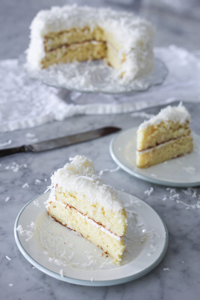 Box Mix Coconut Cake made with coconut milk and sour cream