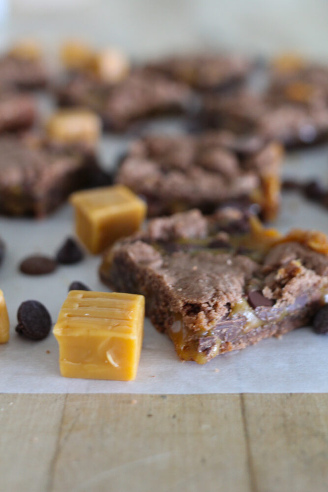 Caramel Brownies made with cake mix