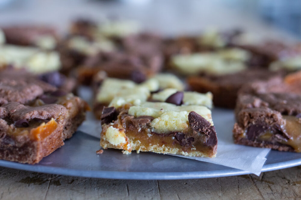 caramel brownies made with yellow cake mix