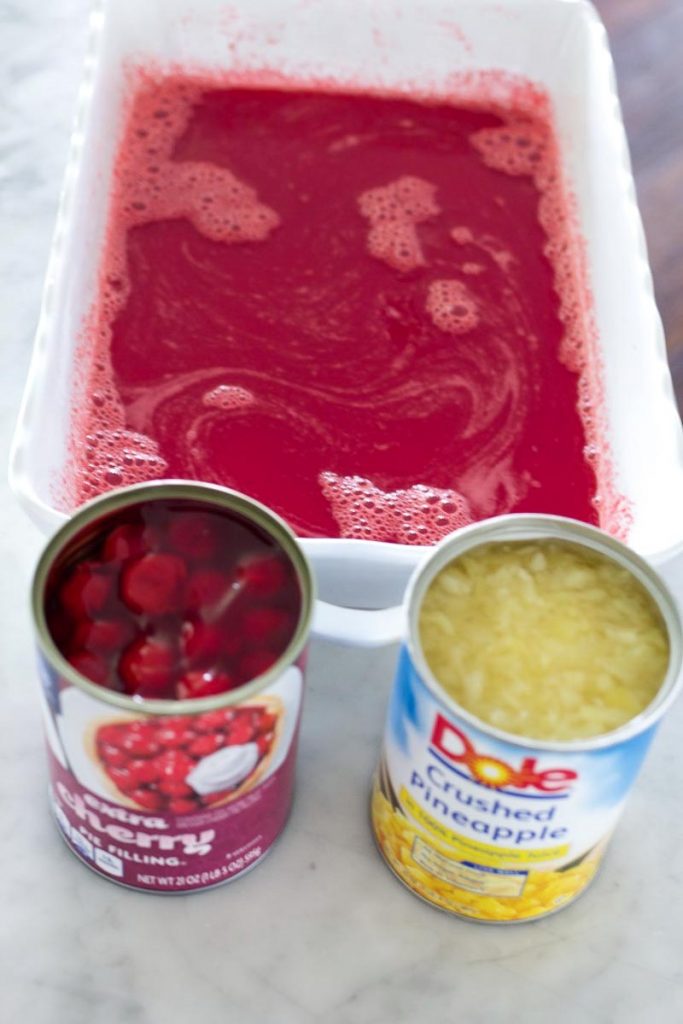 Making Jello with canned pineapple and pie filling