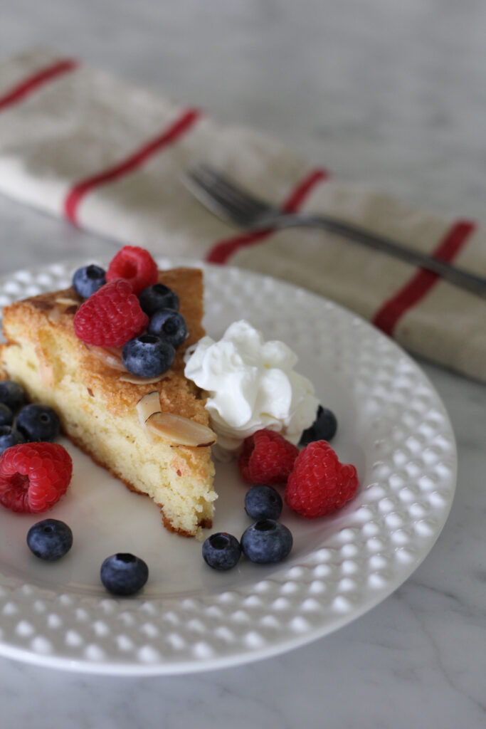 Spanish Almond torte with fresh fruit and cream