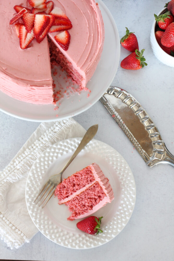 Strawberry Layer Cake with Fresh and Freeze Dried Strawberries - Butter &  Baggage