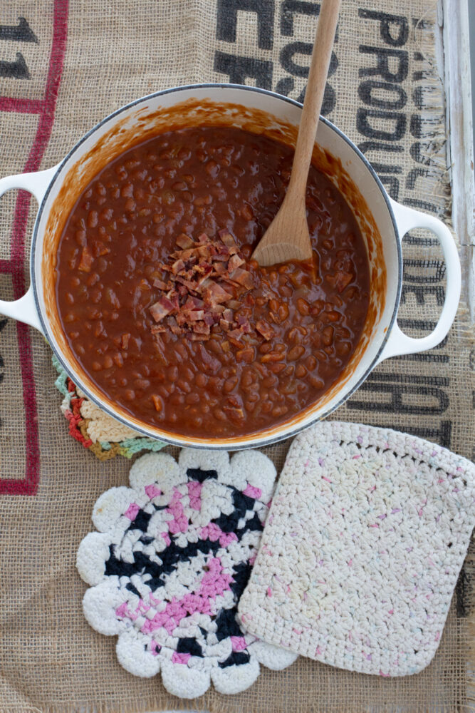 Homemade Sweet Baked Beans made in the oven or slow cooker or stovetop!