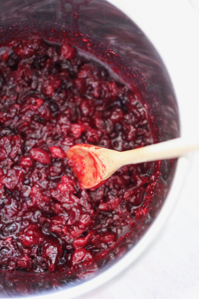 Cranberries cooking in the Instant Pot